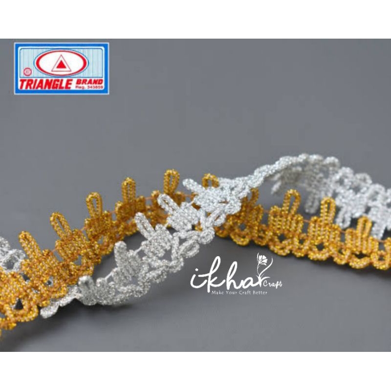 Renda Mahkota Triangle Roll - Renda Emas 9316 - Renda Mahkota Triangle Gold dan Silver/Renda Mahkota