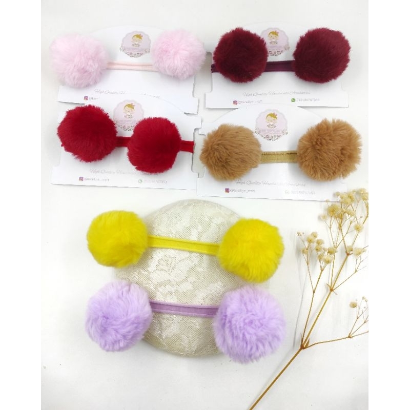 PROMO DISKON Headband Bandana Bando Bayi Pompom Bulu Besar Kecil Lucu Murah Grosir