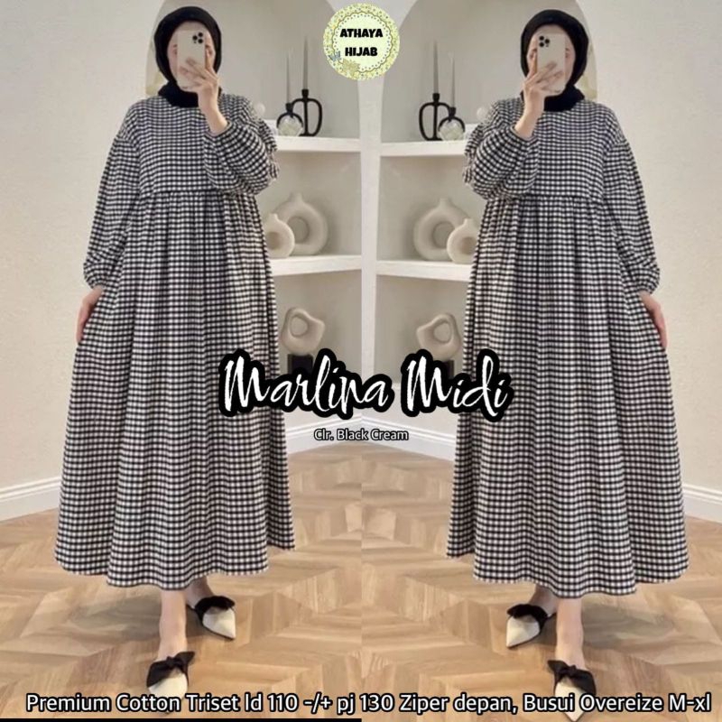 Midi dress wanita Marlina midi jumbo ld 110 premium catton ori athaya