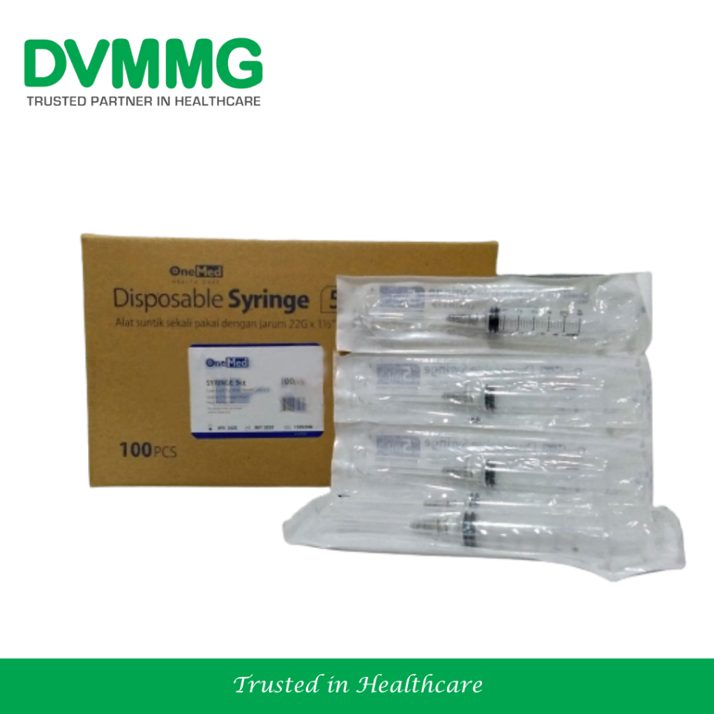 Onemed Disposible Syringe Spuit Jarum Suntik 5 cc per Box Steril Sekali Pakai