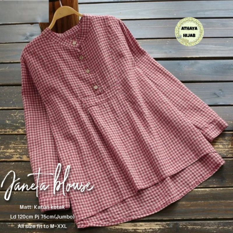 Janeta blouse wanita kotak elegan premium katun triset ld 120 ori athaya