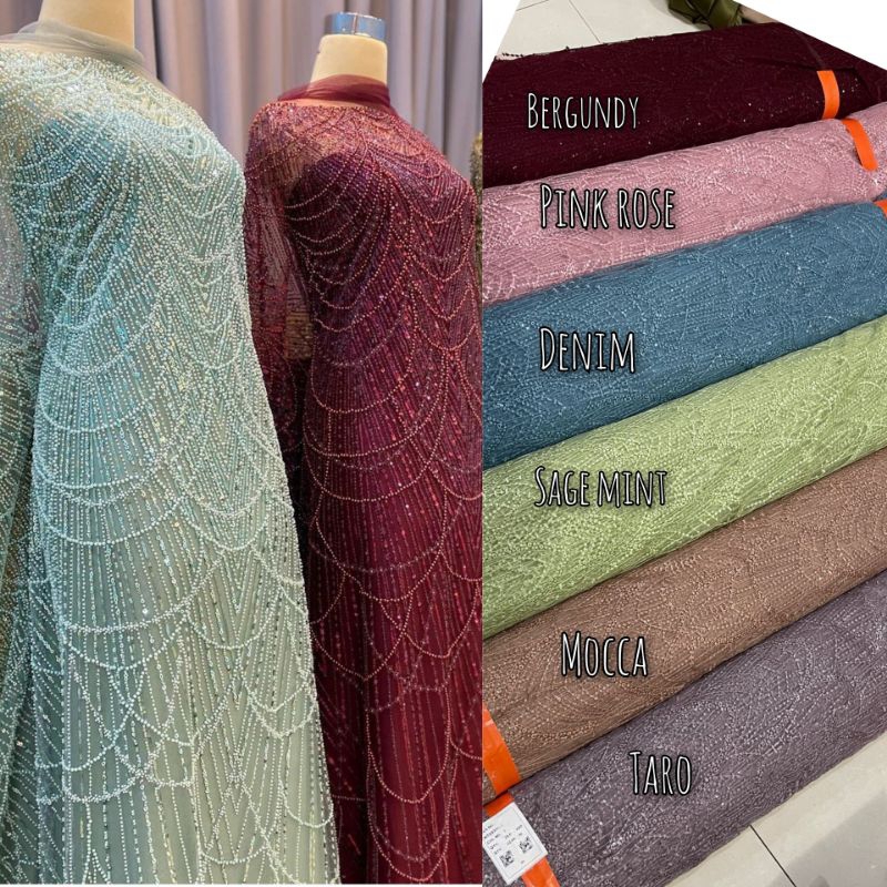 Bahan tile aplikasi / tile korea rambat / tile / bahan kebaya tile payet mutiara pearl