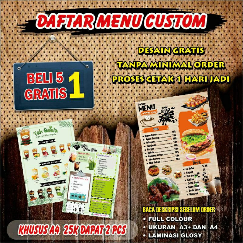 Daftar Menu Makanan Minuman Cafe Custom Murah Free Desain