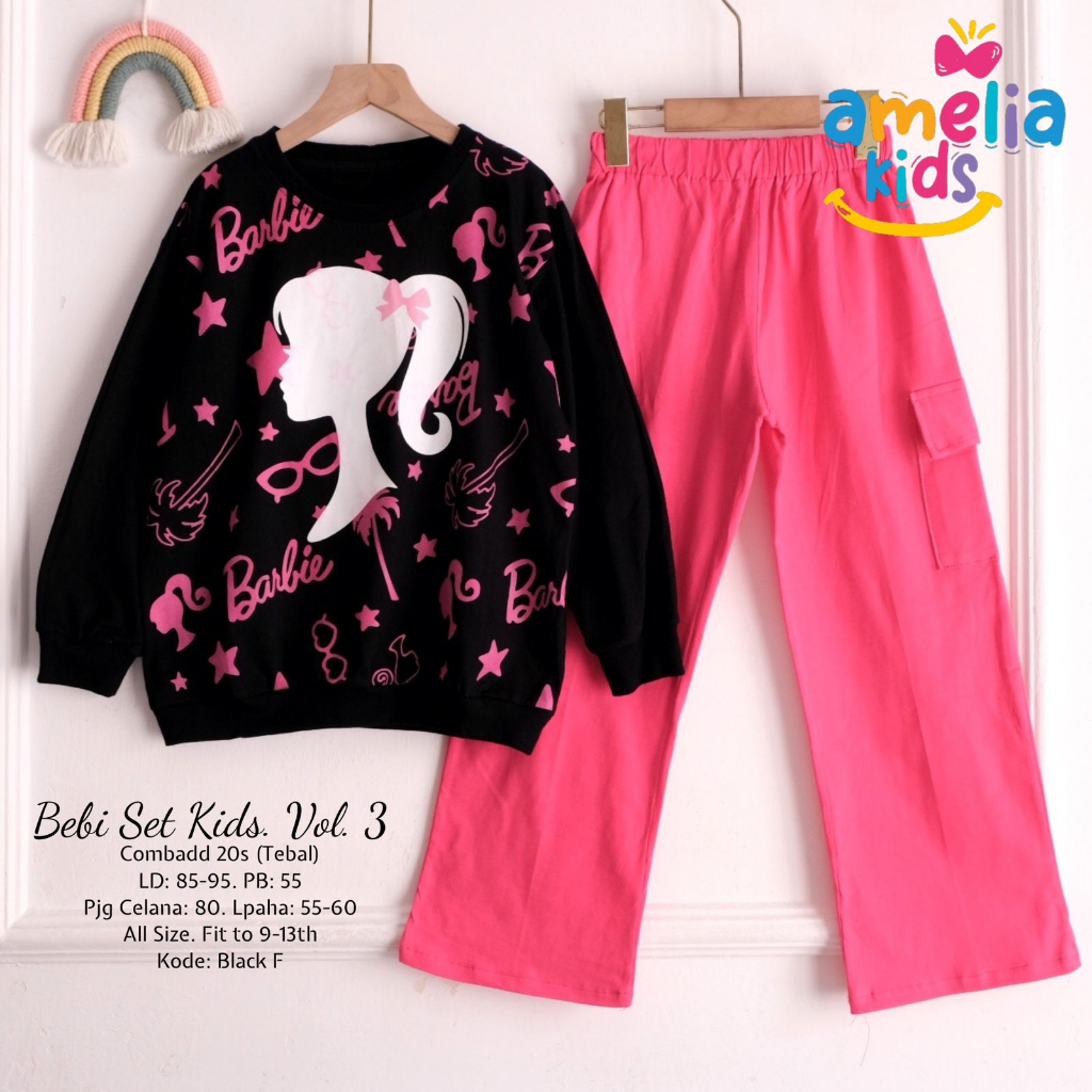 BEBI SET KIDS VOL.3 ORIGINAL BY AMELIA SETELAN BAJU ANAK PEREMPUAN USIA 8-13 TAHUN SETCEL ANAK KAOS 