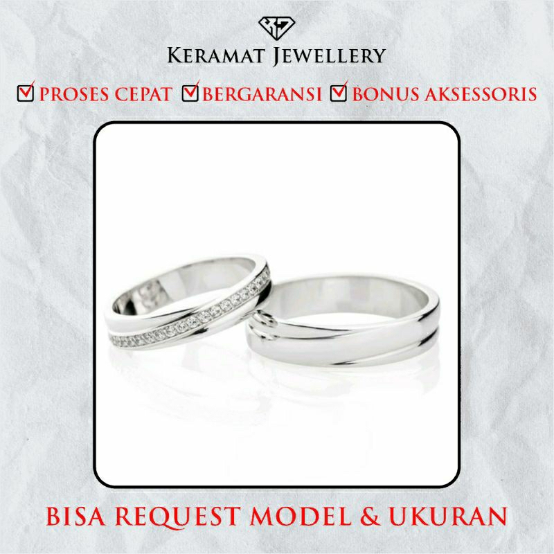 Cincin Kawin Couple Perak & Emas Putih - Bebas Request Model Cincin Custom By Keramat Jewellery - Fr
