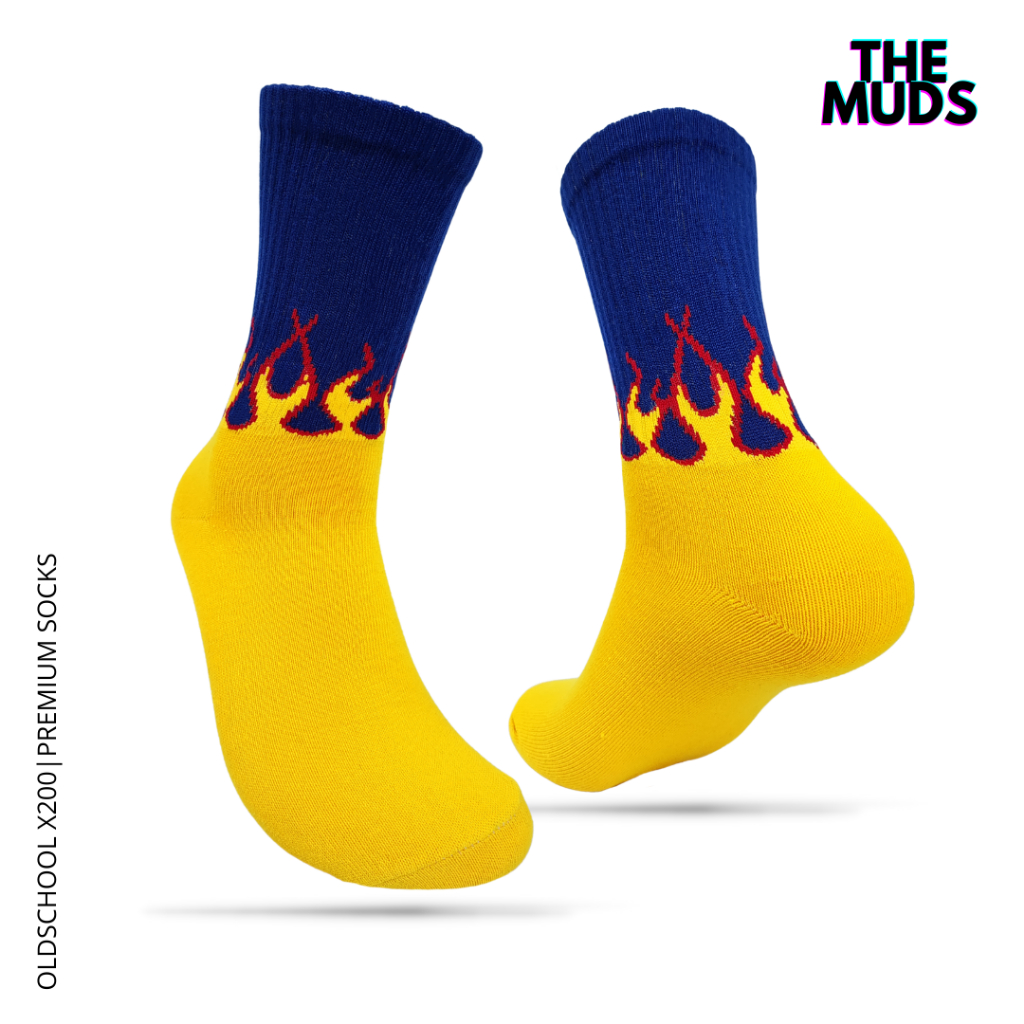 THE MUDS - Kaos Kaki Oldschool Motif Api Biru Kuning - X200