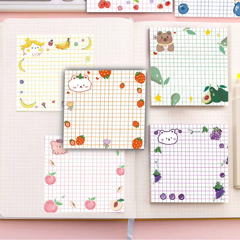 

Fruity Bear Colorful Grid Sticky Notes Kertas Catatan Memo Kantor Kotak-Kotak Gambar Beruang Lucu Bentuk Persegi