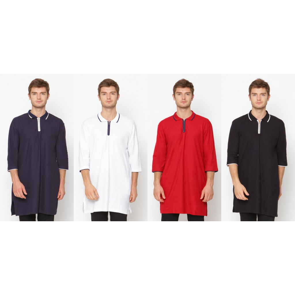 Baju Koko bahan Kaos Pria Muslim Zayidan Zipper
