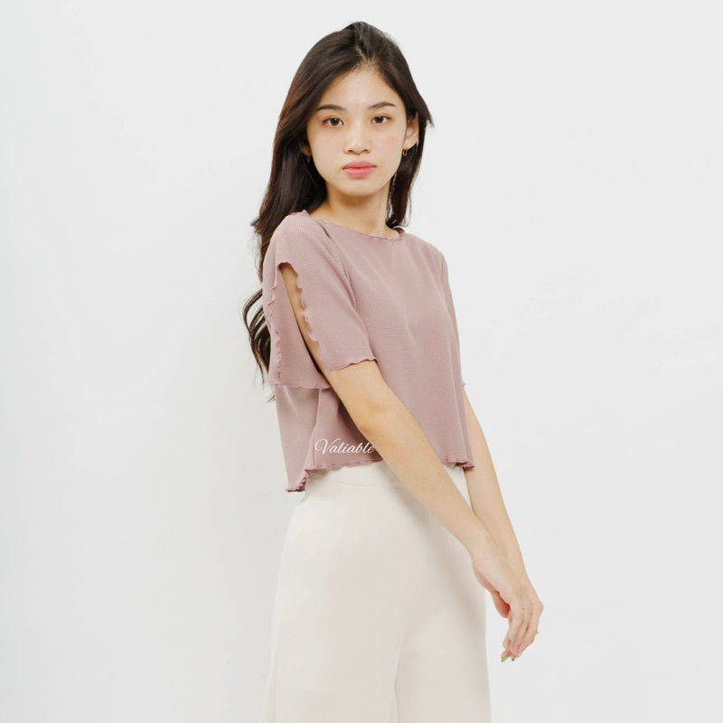 Ola Crop Waffle Rib Knit Tshirt - Atasan Crop Lengan Pendek