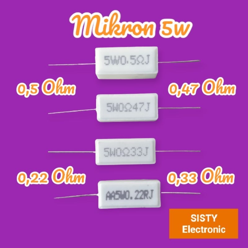 Mikron Resistor Kapur 5W 0,47 Ohm 0,5 Ohm 0,22 Ohm 0,33 Ohm