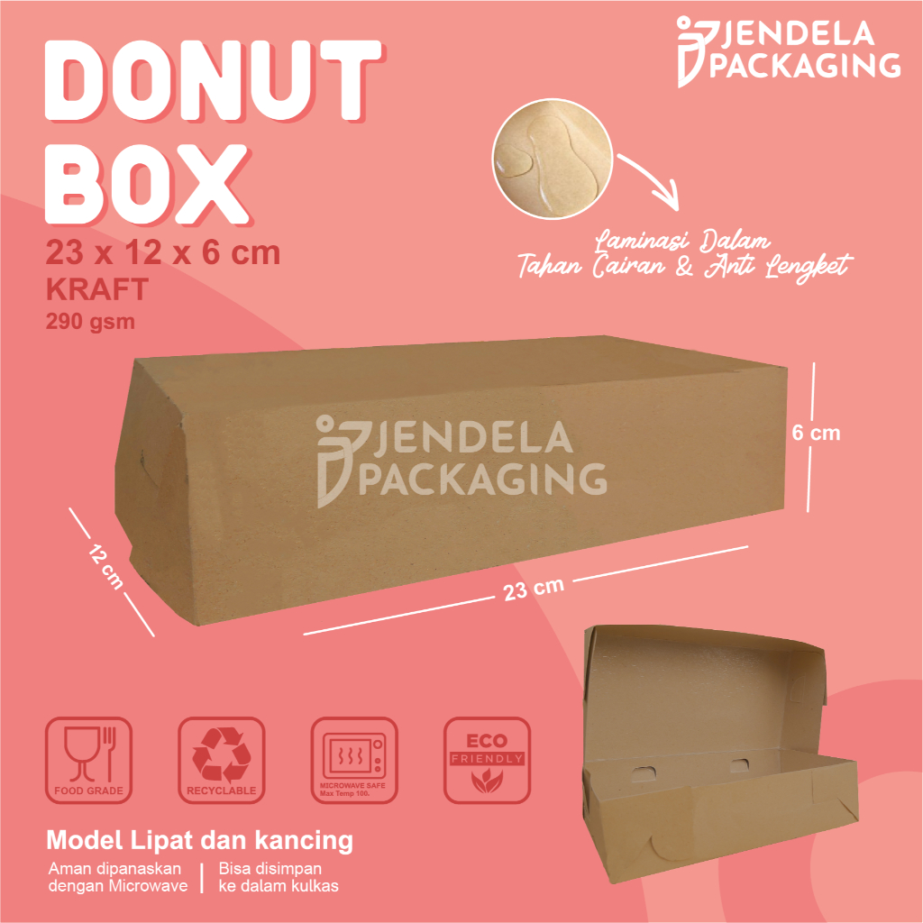 

DONUT BOX BAHAN KRAFT / KRAFT FULL LAMINASI SIZE L - Large