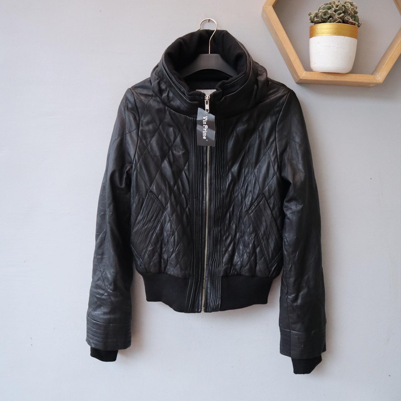 Jaket kulit kecil hoodie motor outer kulit Pl bekas preloved second