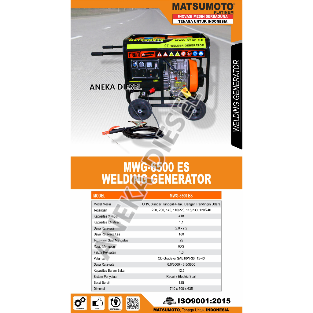 Genset LAS MATSUMOTO MWG 6500 ES / Generator Welding 160 Ampere MWG 6500 ES - Disel Generator Solar 