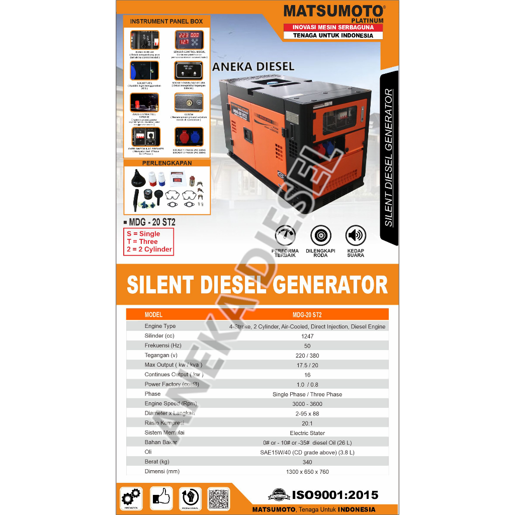 Genset Solar Disel Engine 15000Watt MATSUMOTO MDG 20 ST2 Generator Diesel Silent 15000Watt MGD 20 ST