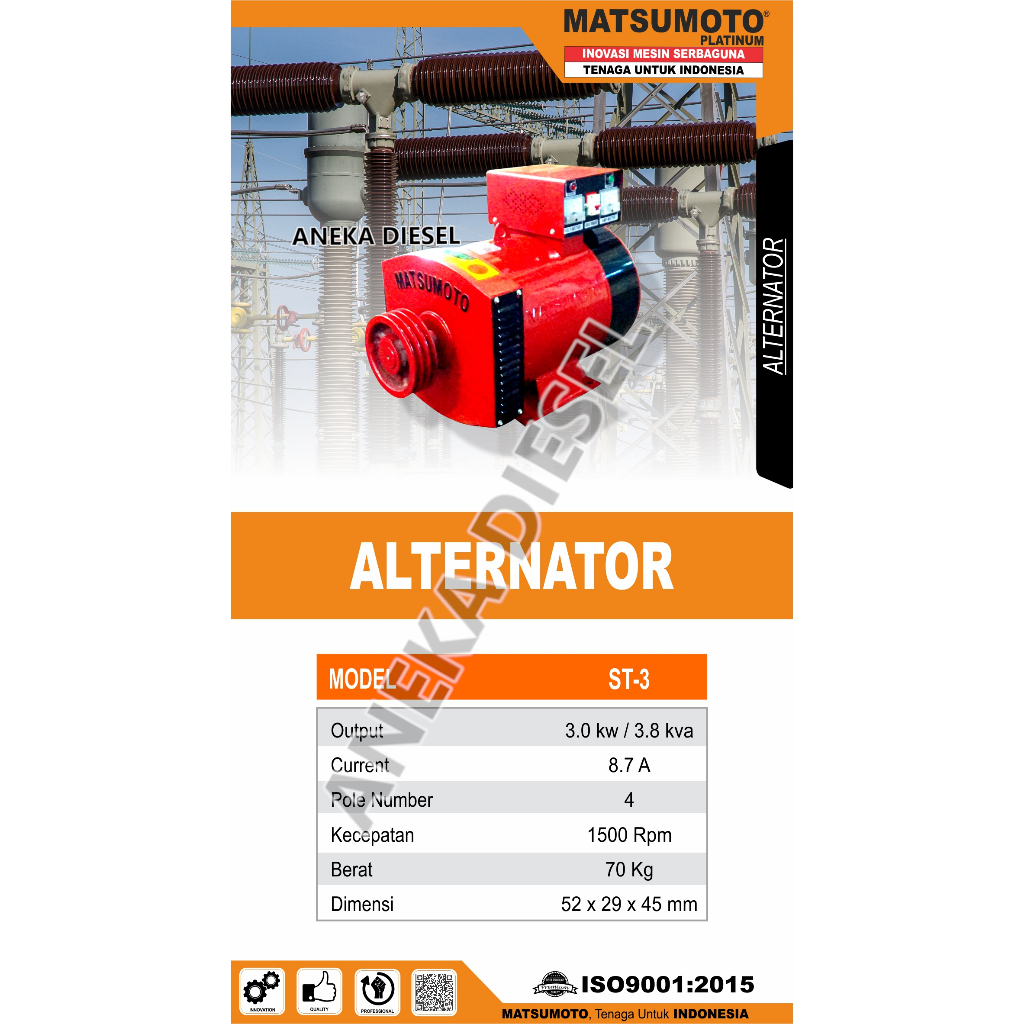 Dinamo Alternator Tembaga 3000Watt MATSUMOTO ST 3 KW 1 Phase Dinamo Penghasil Lisrik 3000Watt ST 3 K