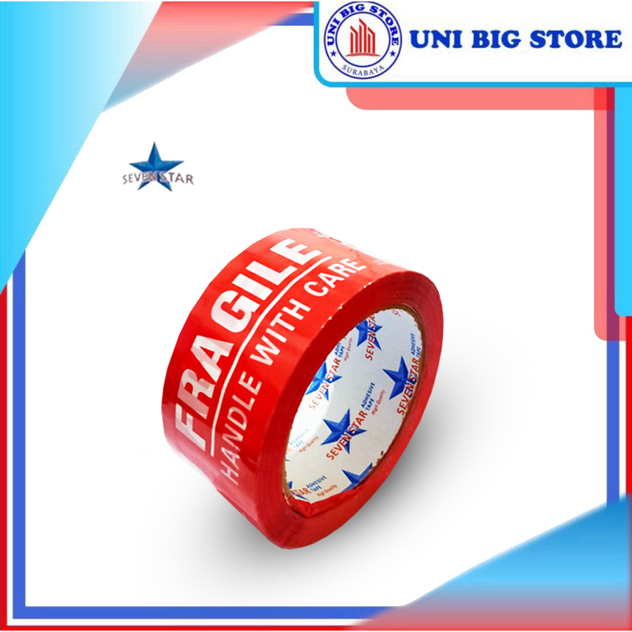 

Isolasi Lakban FRAGILE Handle With Care Seven Star Merah 1 Roll