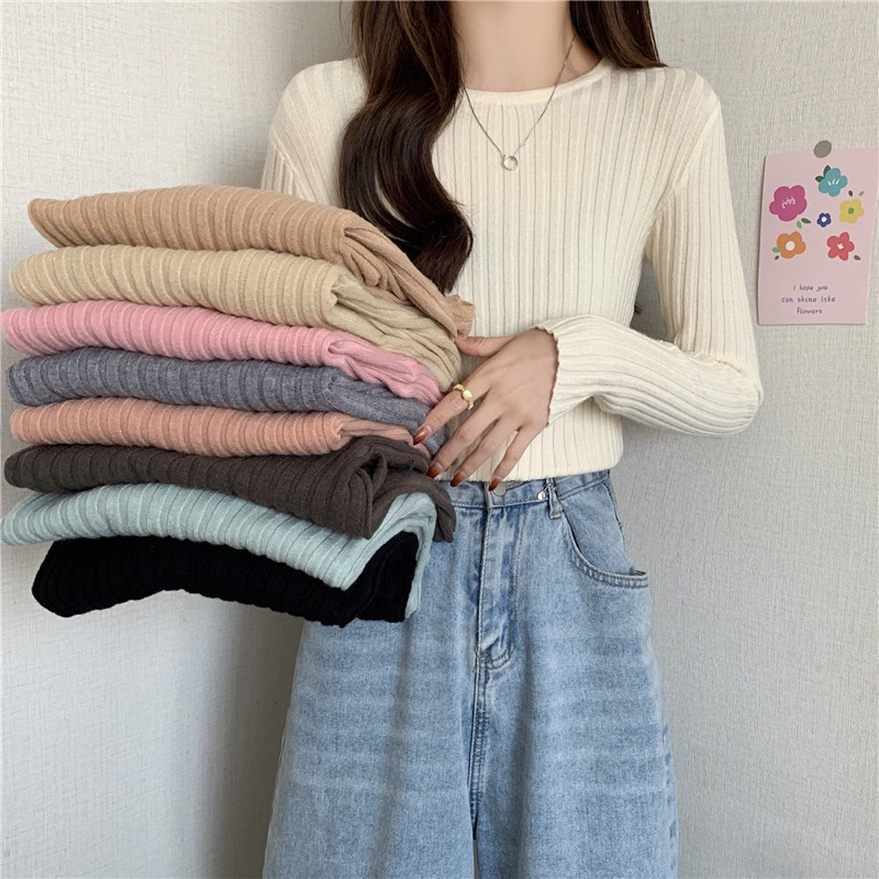 ASOKA Jiso Top Inner Rajut Oneck / Kerah Bulat - Atasan Wanita - Knit Korea - Khanza Hijab