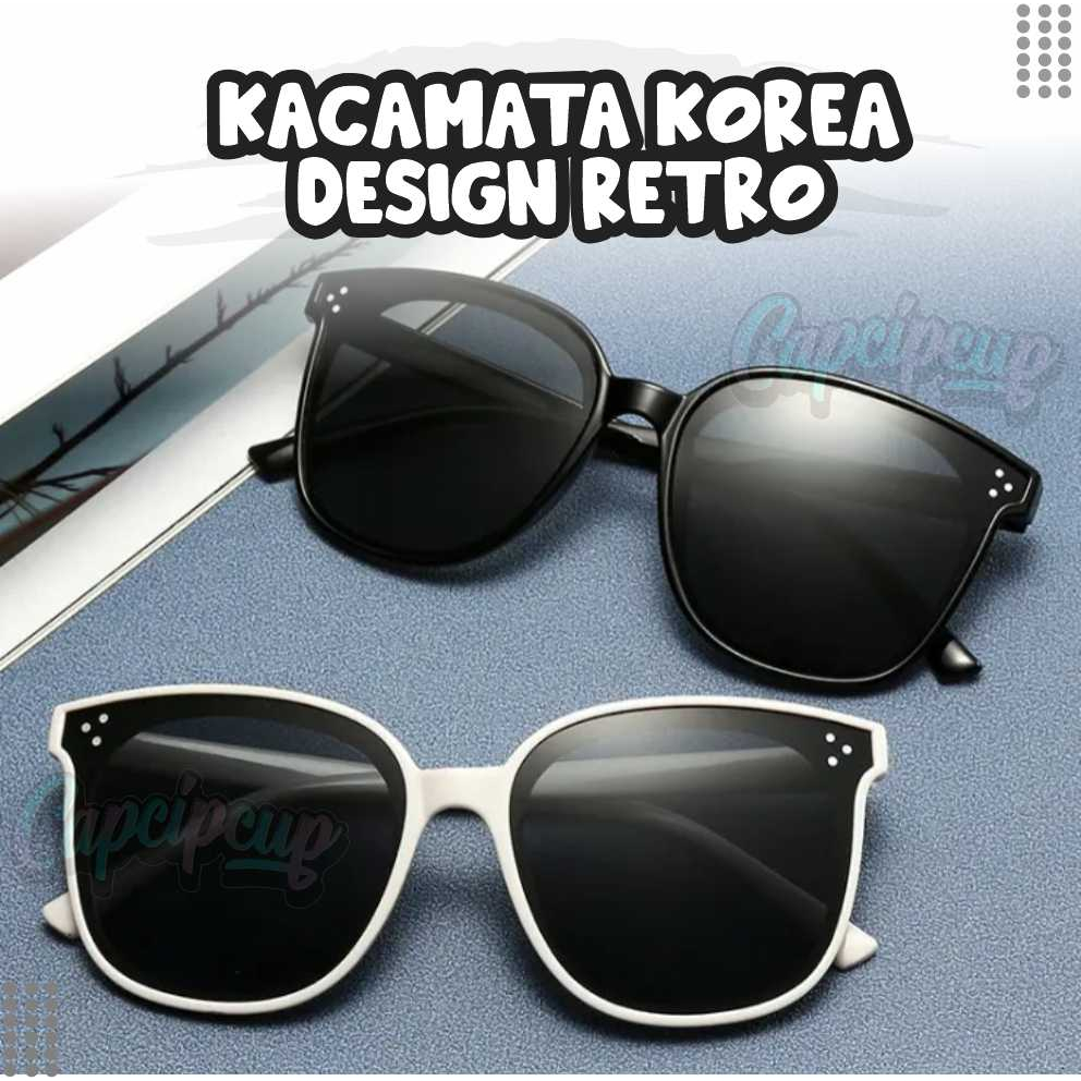 Kacamata Korea Design Retro Kacamata Fashion Mata Kucing Sunglasses Tiga Titik Hitam CAPCIPCUP
