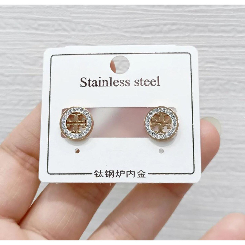 Anting titanium tory diamond bulat kecil