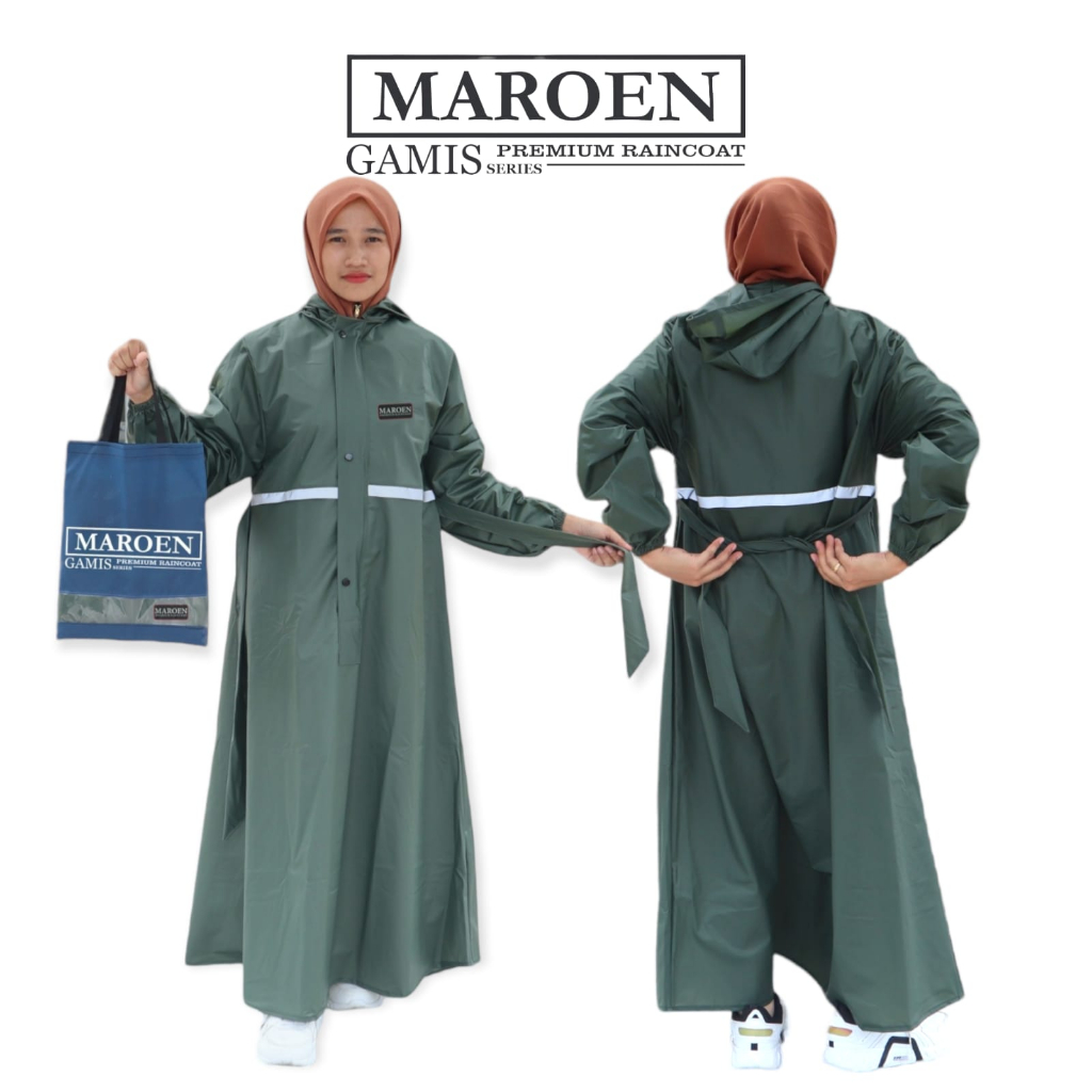 JAS HUJAN GAMIS MUSLIMAH SYARI TERBARU BAHAN TEBAL LENTUR BY MAROEN PREMIUM RAINCOAT JAS HUJAN