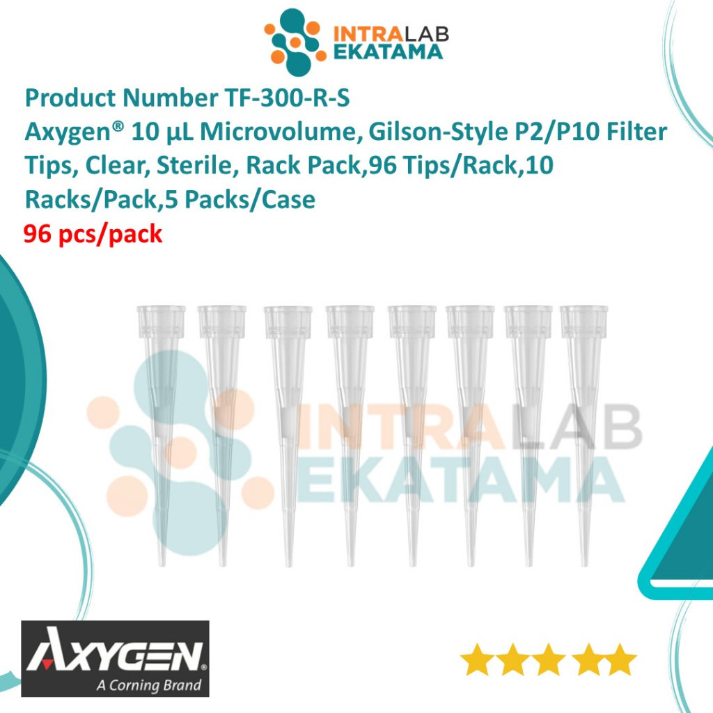 TF-300-R-S Axygen® 10 µL Microvolume, Gilson-Style P2/P10 Filter Tips, Clear, Sterile, Rack Pack,96 