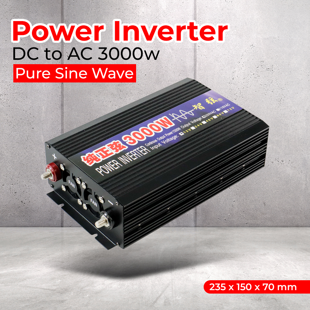 SUNYIMA Pure Sine Wave Car Power Inverter DC 12V to AC 3000W - SY3000 - Black