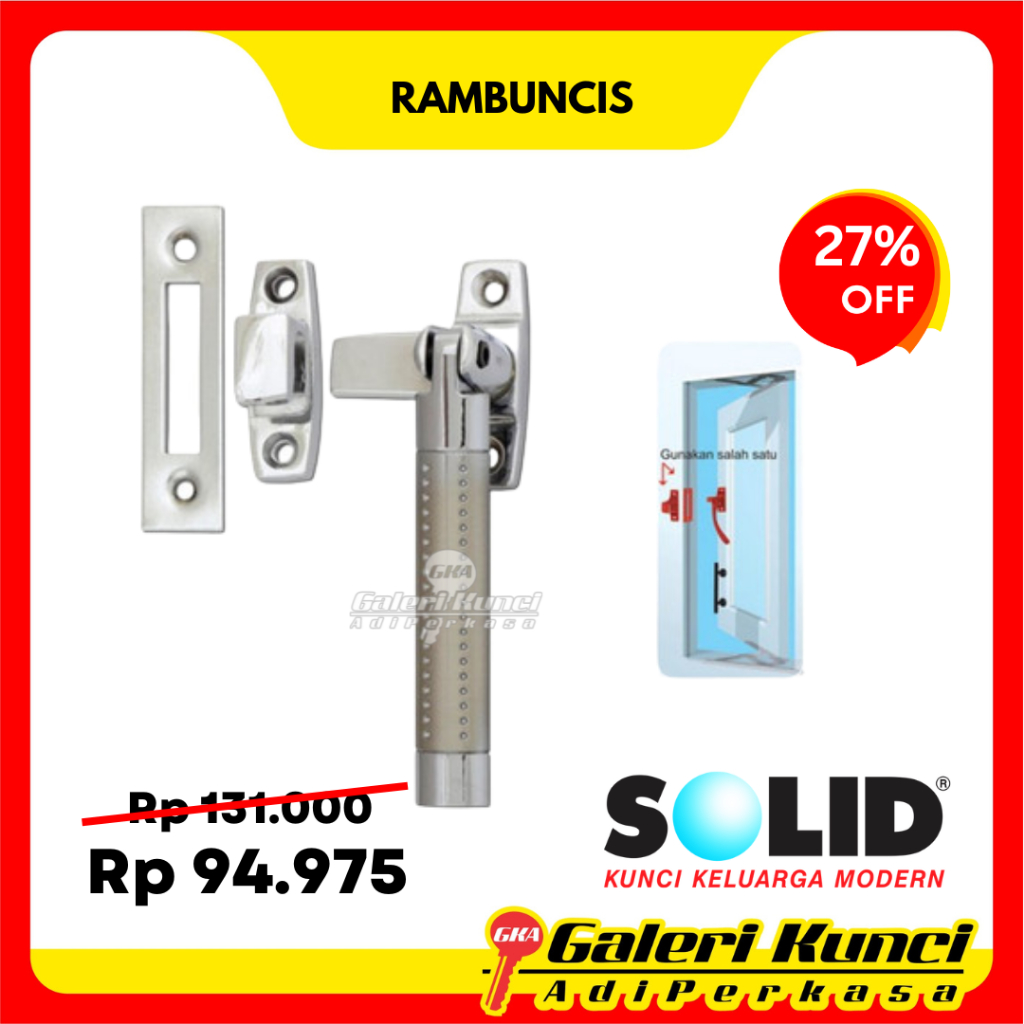Rambuncis SOLID SLD 62.09 CHR SN Pengunci Grendel Jendela Kayu