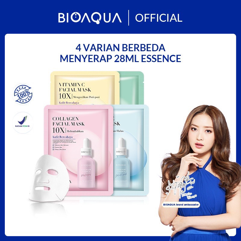 Ameera ❤️BIOAQUA ❤️ Facial Mask 10X Indonesia / Masker Wajah 28ml / Sheet Vitamin C Centella Collage