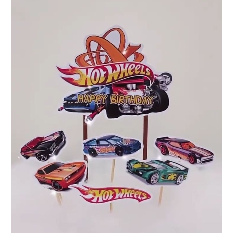 TOPPER HOTWHEELS/ CAKE TOPPER happy birthday HOT WHEELS hiasan kue ulang Tahun
