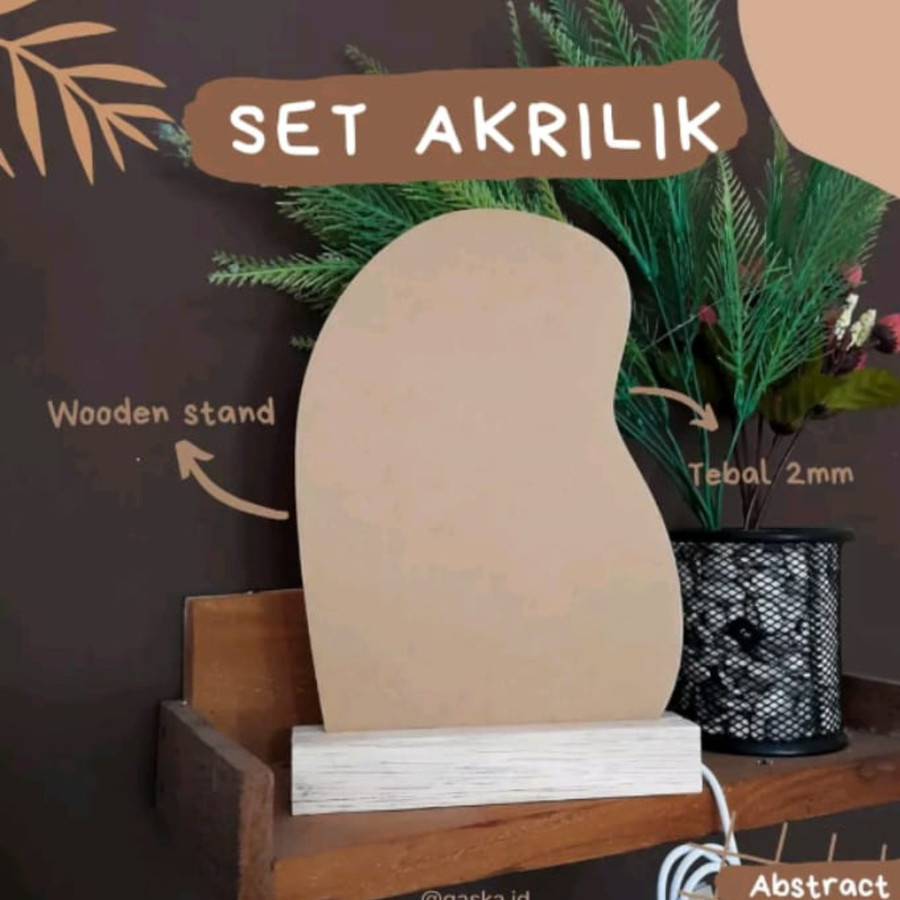 Set Akrilik Polos Bening 2MM Dengan Dudukan Kayu TANPA LED Ukuran A6