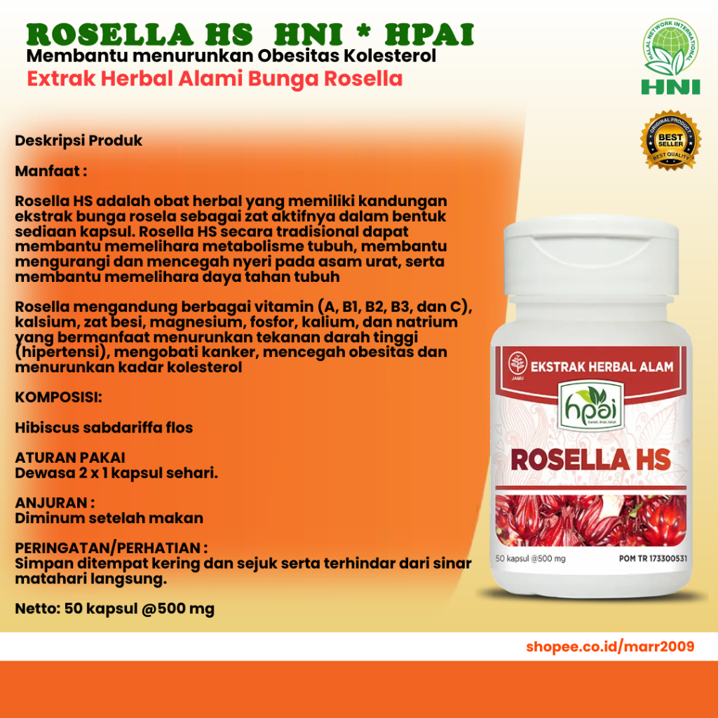 ROSELLA HS - Obat Herbal Hipertensi Obesitas Kolesterol - Asam Urat - HNI HPAI