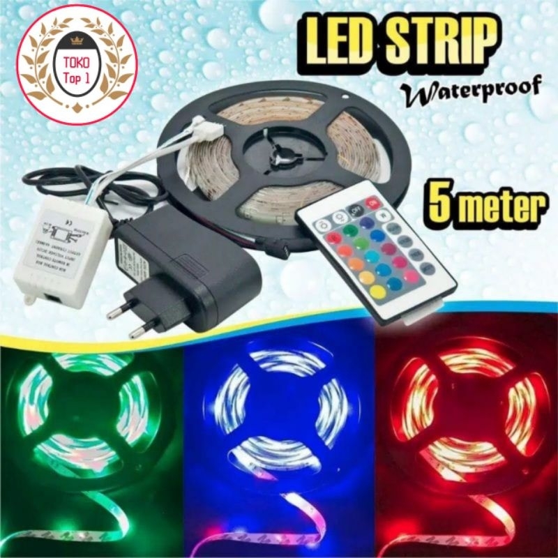 Lampu led STRIP 3528 smd 2835 IP44 ip 44 RGB+remot+ADAPTOR+modul SET
