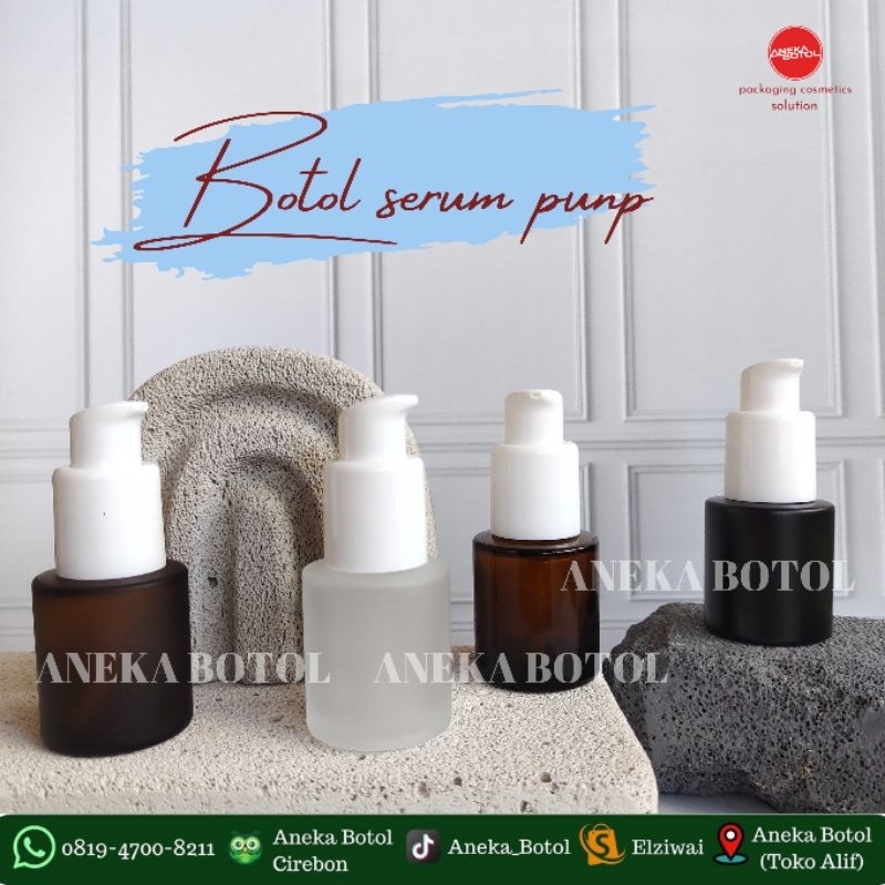 BOTOL PUMP KACA SERUM AMBER FROSTED HITAM 20 ML