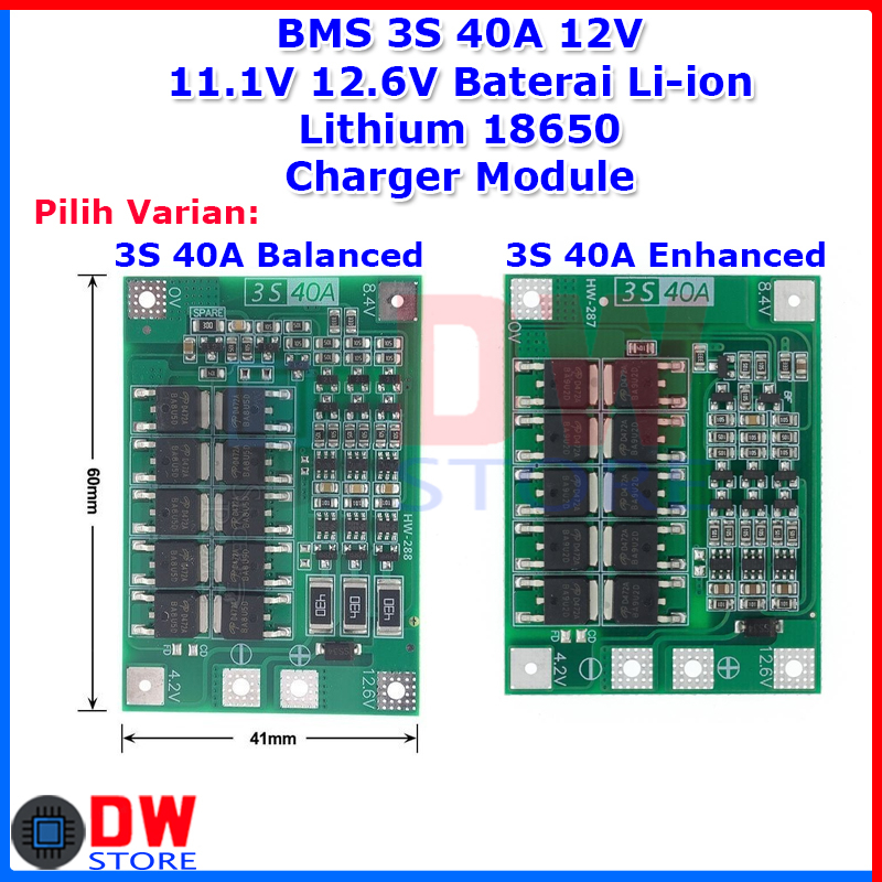 BMS 3S 40A 12V 11.1V 12.6V Baterai Li-ion Lithium 18650 Charger Module