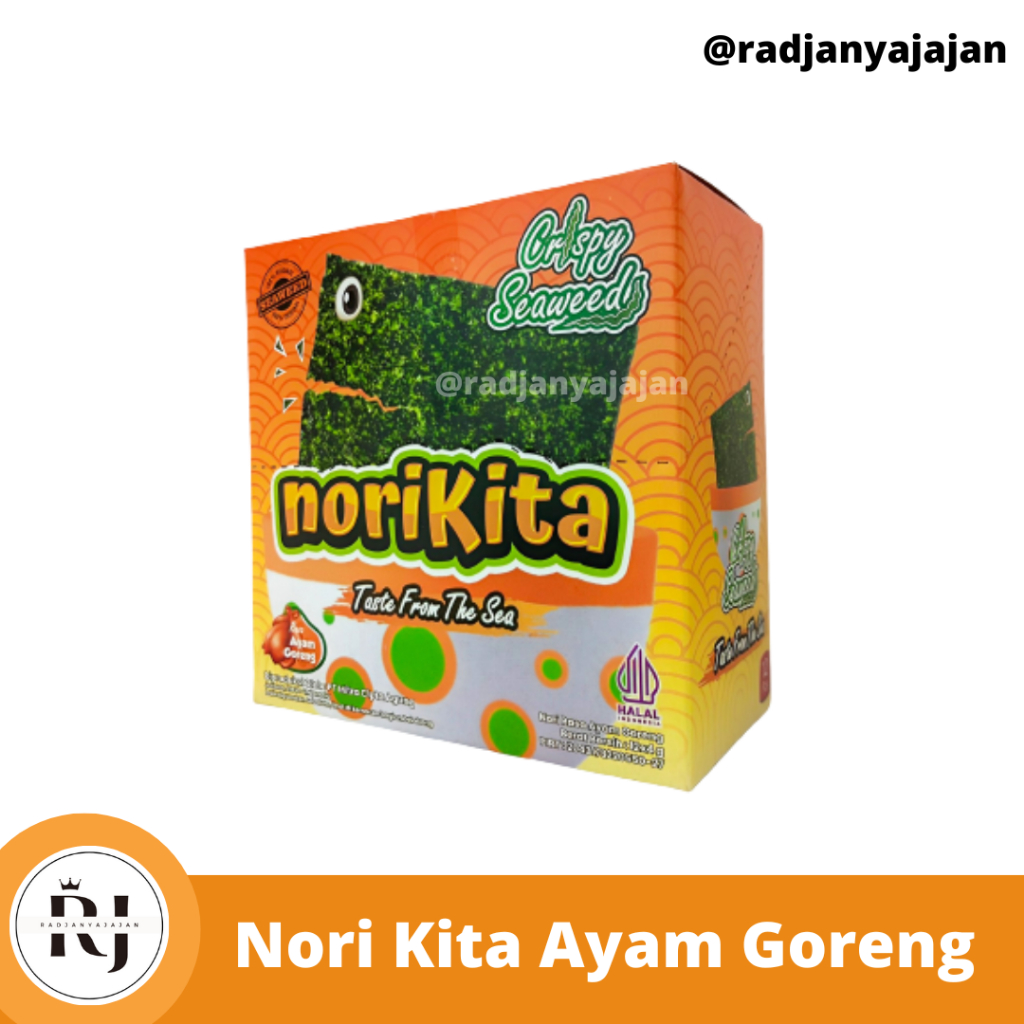 

NoriKita Crispy Seaweed Rasa Ayam Goreng 1 Box Isi 12 Pcs | Rumput Laut | Rumput Laut Panggang | Nori | Nori Rumput laut | Nori halal | Nori Kita | Nori Seaweed