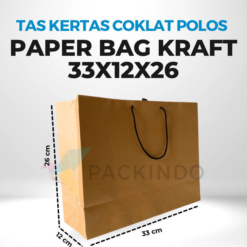 

Paper Bag Kraft / Tas Kertas Coklat Polos 33 x 12 x 26 cm