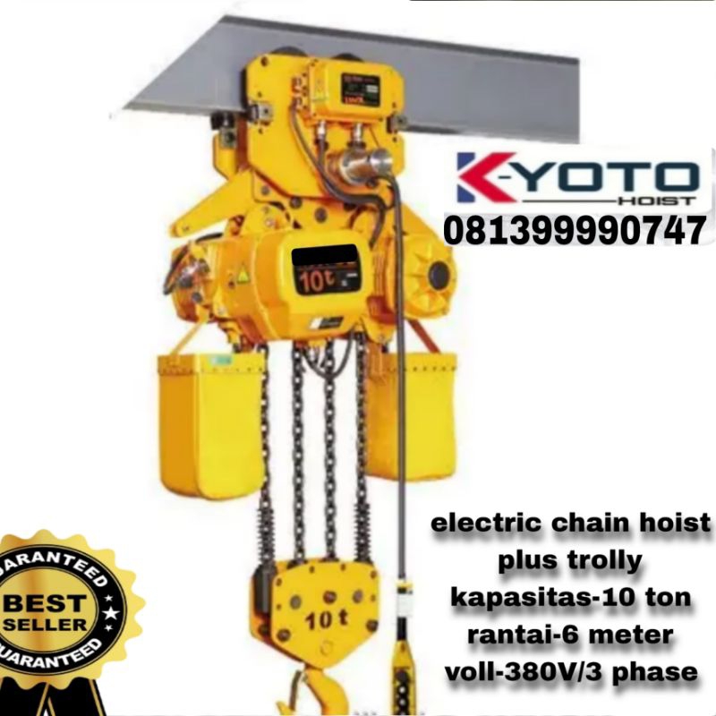 ELECTRIC CHAIN HOIST PLUS TROLLY 10 TON 6 MTR KYOTO JAPAN QUALITY