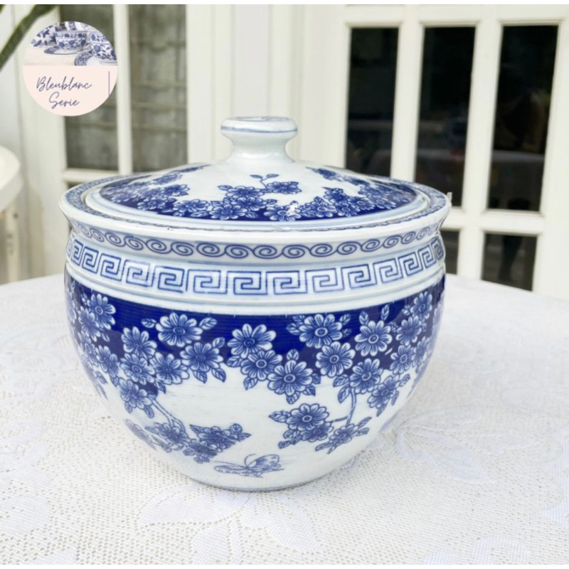 Mangkok Tutup Keramik Biru Putih Kanxi