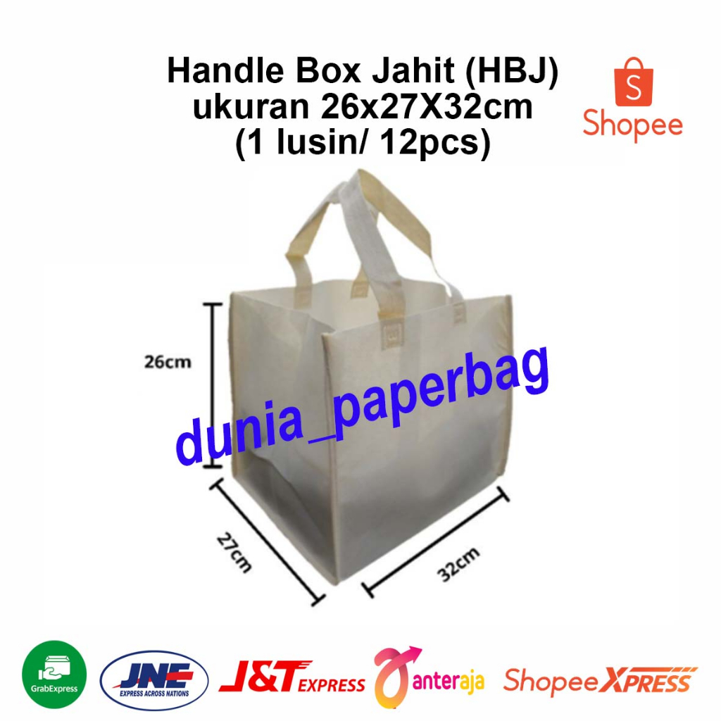 

Tas Spunbound Hajatan 75gsm/Handle Box Jahit /Tas Box Nasi/Uk ( 26X27X32 ) isi 12pcs