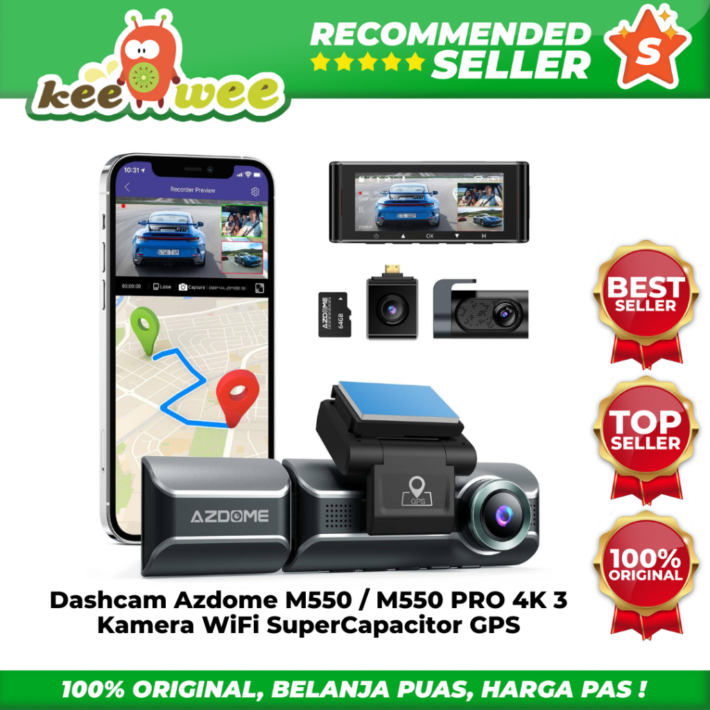 Dashcam Azdome M550 / M550 PRO 4K 3 Kamera WiFi SuperCapacitor GPS