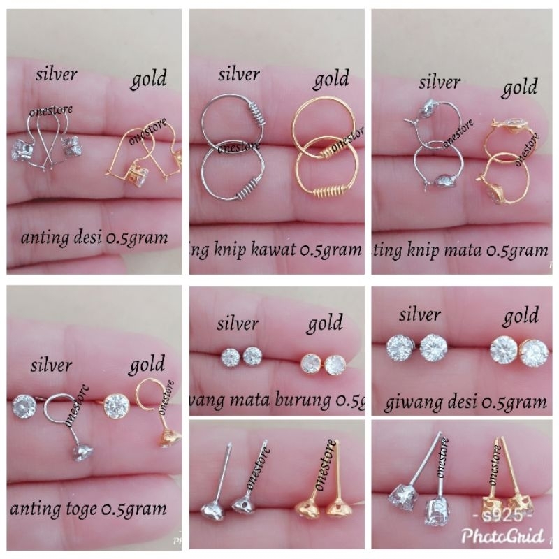 ANTING BAYI PERAK 925 ANAK LAPIS EMAS / ANTING TOGE / ANTING DESI /ANTING KNIP /GIWANG DESI ATGB