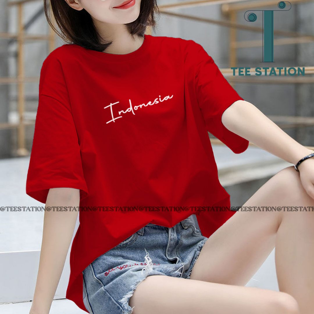 TEE STATION KAOS INDONESIA DIRGAHAYU HUT RI 17 AGUSTUS 1945 T-SHIRT FASHION WANITA PRIA COWOK CEWEK 