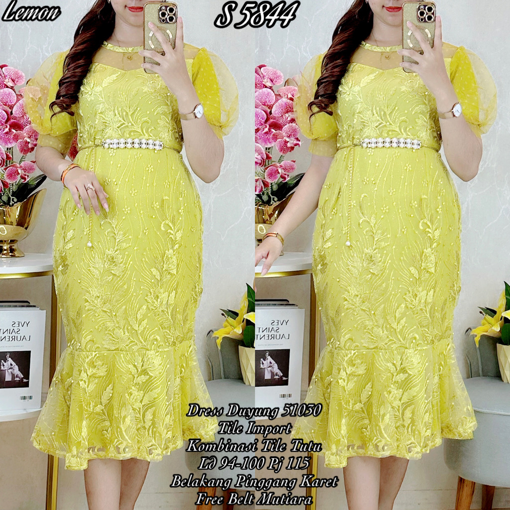 5844 Dress Tile Duyung Mewah Dipakai +Belt