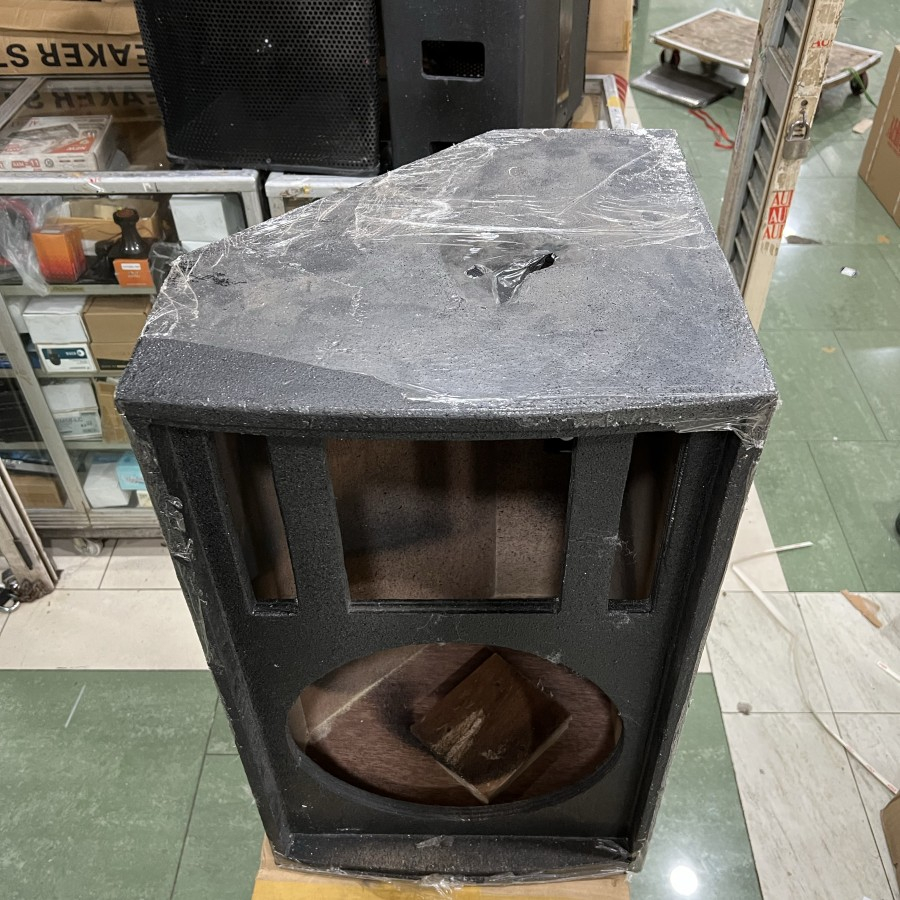 (JUAL 2 BUAH) box speaker model monitor 15 inch kayu triplek tekstur jeruk – KOMPLIT RAM + TERMINAL SPIKON