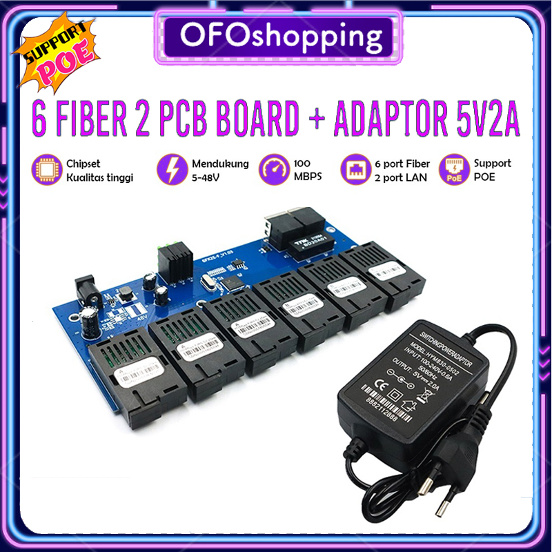 [POE] Media Converter 6FO 2Lan 6F2E 100 Mpbs Htb 6 Fo 2 Lan Fiber Optik Ethernet Switch Support Poe 