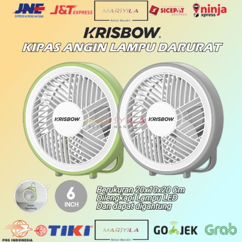 Krisbow Kipas Angin Lampu Emergency Portabel LED 6 Inch | Lampu Kipas Angin Emergency Darurat LED 20