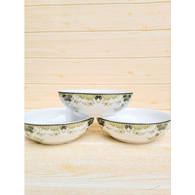 Mangkok Keramik Motif Green Peony 7 inch Premium Quality 1 Lusin