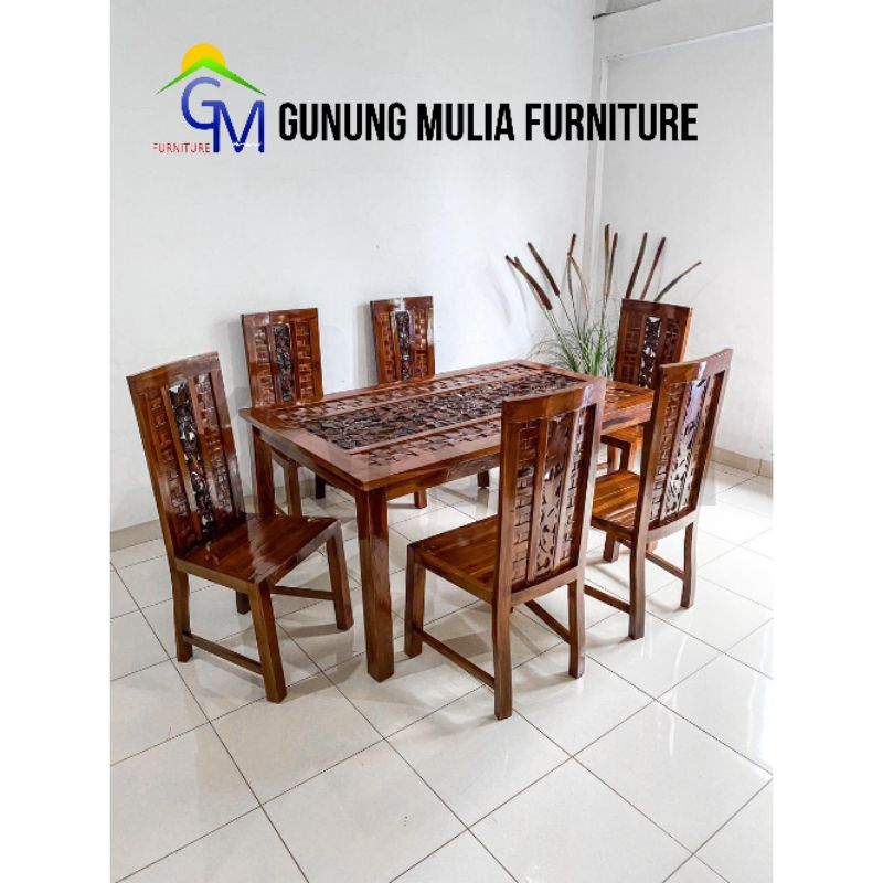 Meja Makan / Kursi Makan Tikar Kayu Jati 6 Person