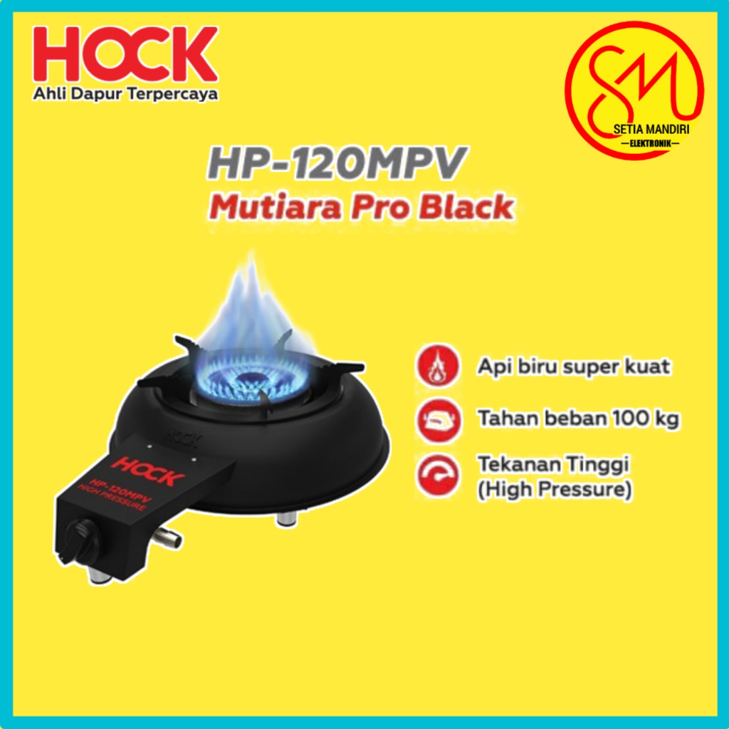 Kompor Gas 1 Tungku HOCK Tekanan Tinggi Mutiara Pro Black HP-120MPV