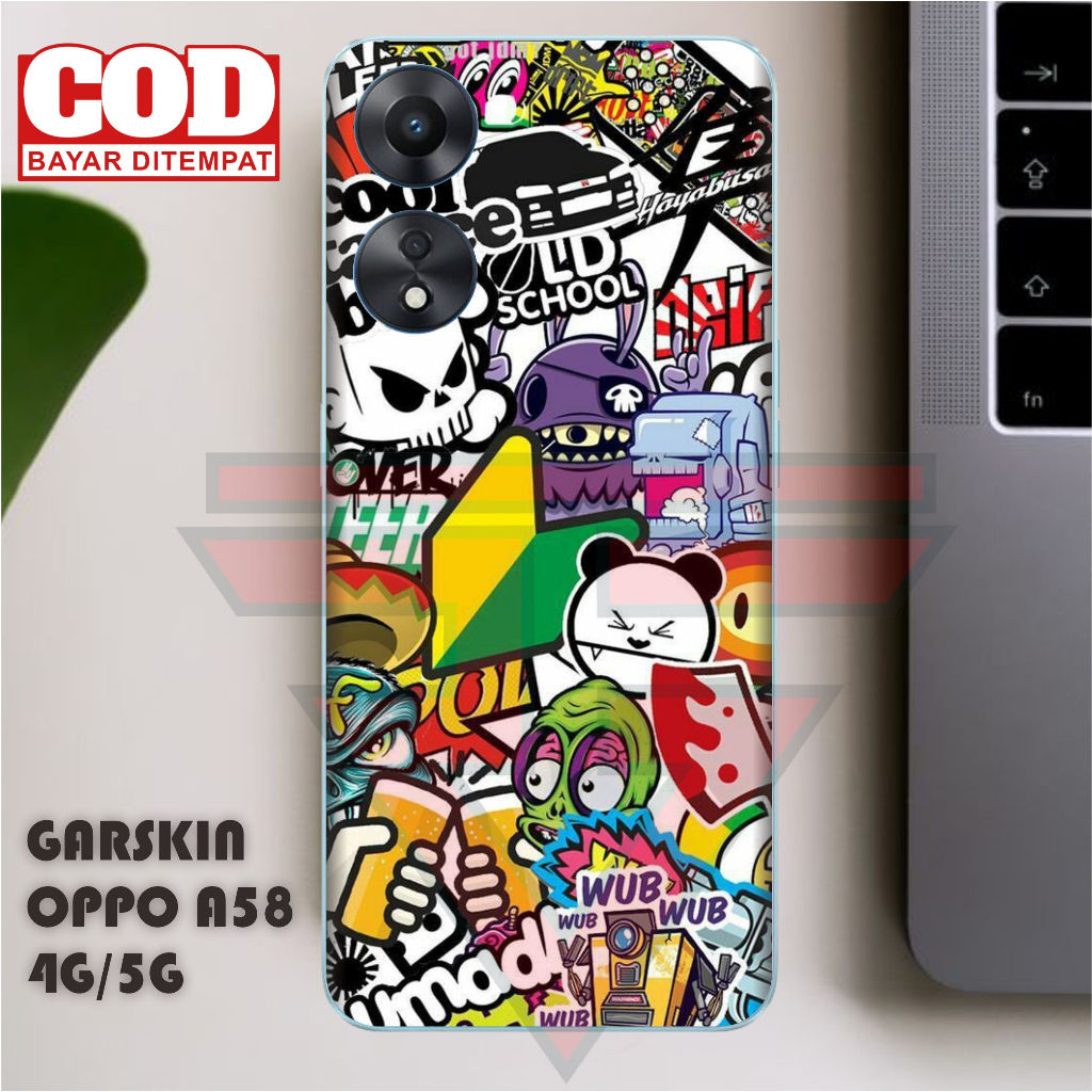 GARSKIN STIKER OPPO A58 4G/5G MOTIF DOODLE ART - ISI 2PCS BISA CUSTOM MOTIF